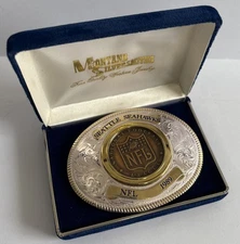 Seattle Seahawks NFL 1989 Montana Silversmiths Member Club Coin Belt Buckle VTG