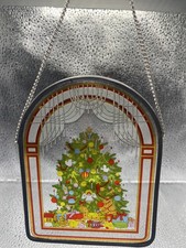 Vintage Rare Stained Glass Christmas Day Tree Presents Hanging 4 Inch
