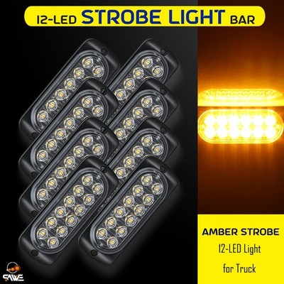 8Pcs Amber 12 LED Car Truck Emergency Warning Caution Hazard Flash Strobe Light