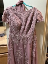 Mother of the Bride Dress 8 Dusty Rose Chiffon Lace Formal Tea Length With Scarf