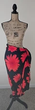 Koko Knot Black Red Daisy Flower Fringe Sarong Wrap Skirt Cover Up Scarf