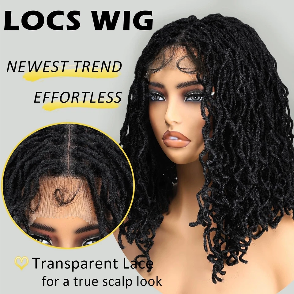 Peluca protectora sin nudos de imitación Locs - Frente de encaje negro de 14 pulgadas para elegancia diaria Foto 4 de 4