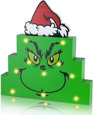 Light Up Christmas Table Decor Green Christmas Decorations Wooden Sign with LED 