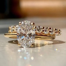 3 CTW Oval Cut Moissanite Wedding Band Bridal Set Ring In 14K Yellow Gold Plated