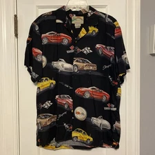 General Motors Paradise Found Corvette Size Medium  Novelty Hawaiian Boho Shirt