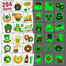 204 Styles Glow St Patrick'S Day Tattoos for Kids, Individually Wrapped Sheets S