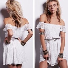 Free People Maya Mini White Lace Lined Dress Off Shoulder Size Small