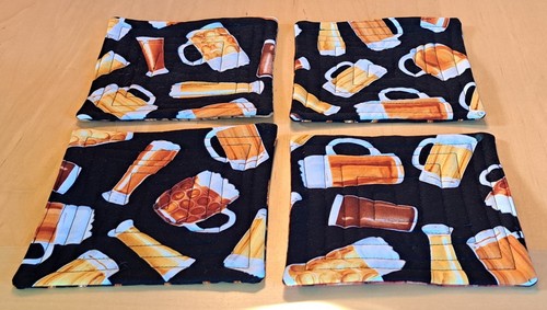 Taza Acolchada Hecha a Mano Alfombra Bebida Posavasos Tema Cerveza ~ Lote de 4 - Imagen 5 de 6