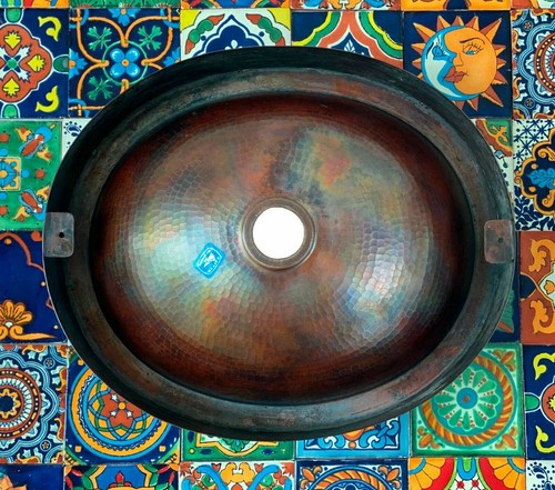 CPS09 16x13 Oval Skirted Semi-Recessed Vessel Copper Bathroom Sink Dark - Picture 7 of 7