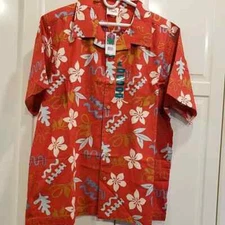 Barefoot in Paradise Red Floral Hawaiian Shirt - 100% Cotton - Mens LARGE - NEW