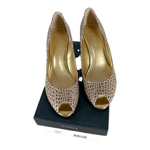 Tacones Liz Claiborne para mujer 8,5 Durban de cuero marrón punta abierta Y2K de colección oficina Foto 4 de 4