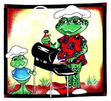 chef grill frog fabric applique iron on duo n...