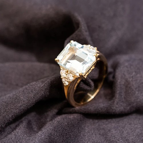 5.50 Ct Cushion Cut Real Aquamarine & Diamond Engagement Ring 14K Yellow Gold - Picture 6 of 7
