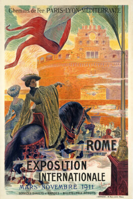 EXPOSITION INTERNATIONALE ROME 1911 FASHION WOMEN HORSEBACK VINTAGE POSTER REPRO