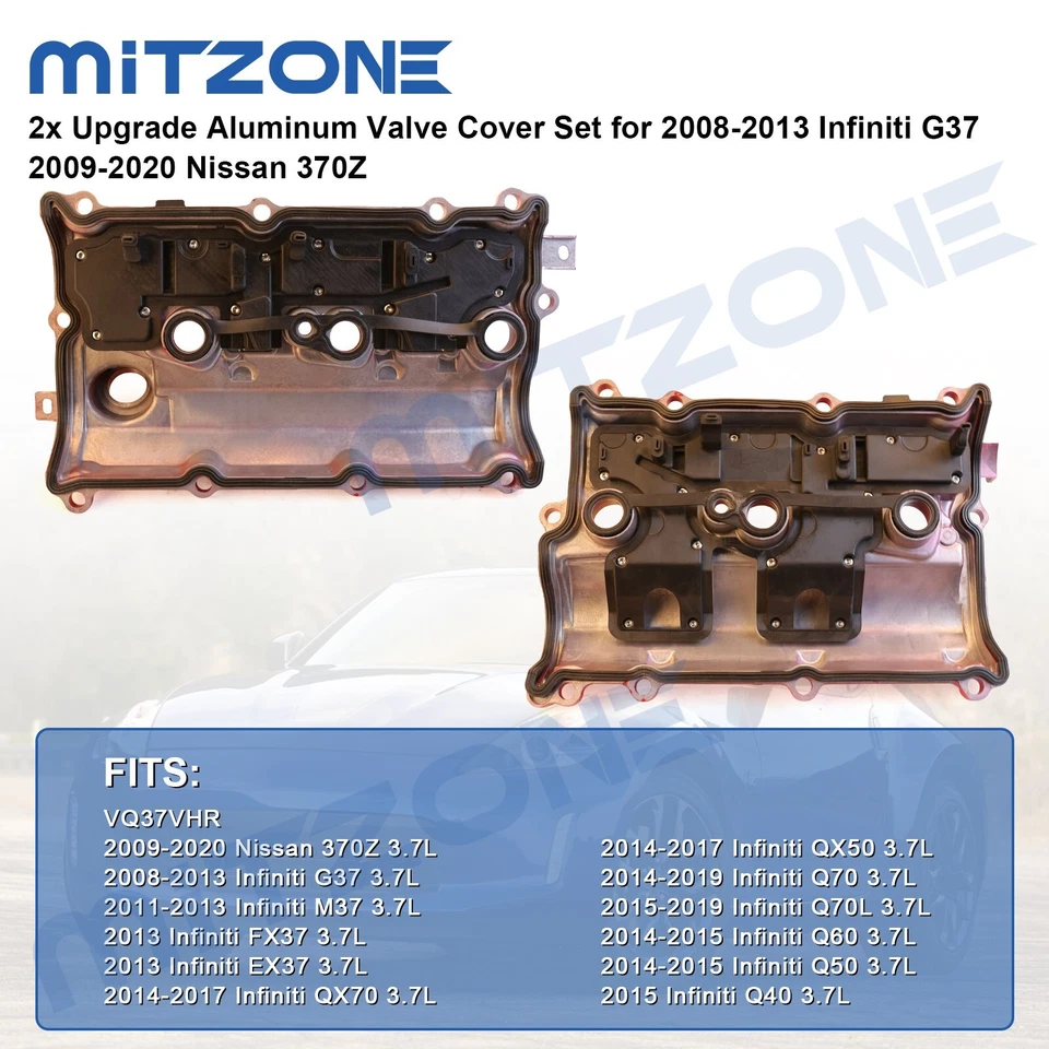 2x Upgrade Aluminum Valve Cover Set for 2008-13 Infiniti G37 2009-20 Nissan 370Z - Imagen 3 de 4