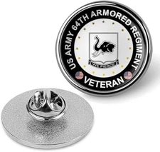 United States ARMY 64th Armored Regiment Veteran Tie Shirt Lapel Pin - Silver
