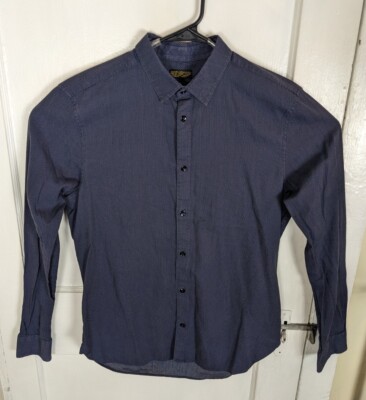 Allsaints Spitalfields Navy Button Shirt Micro-Dot Pattern Men M Modern Chambray