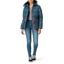 Sz Xl Hunter Hoodie Puffer Jacket In Dark Blue Zip Up Colorblock Fur Hood Coat