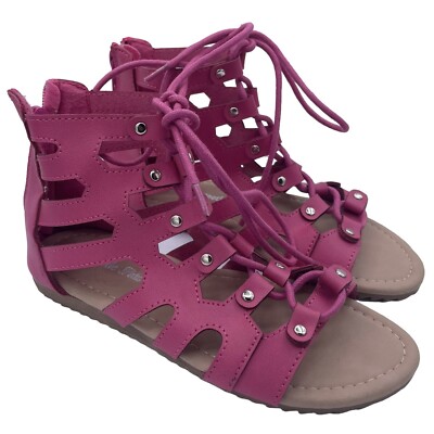 Girls lace-up gladiator pink sandals Size 13 back zipper