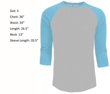 3/4 Sleeve Plain T-Shirt Baseball Raglan Jersey Men's Tee Gray Light Blue S