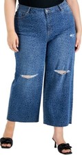 INC International Concepts Women's Jeans Sz 18W Leopard Print Wide Leg