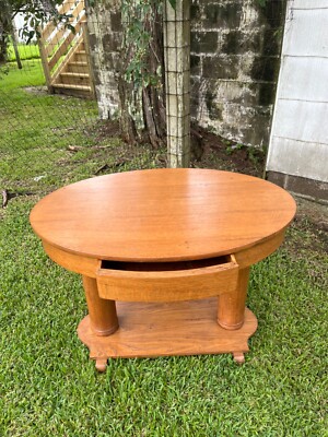 Antique vintage Quartersawn Oak Wood Oval Library Desk Pedestal