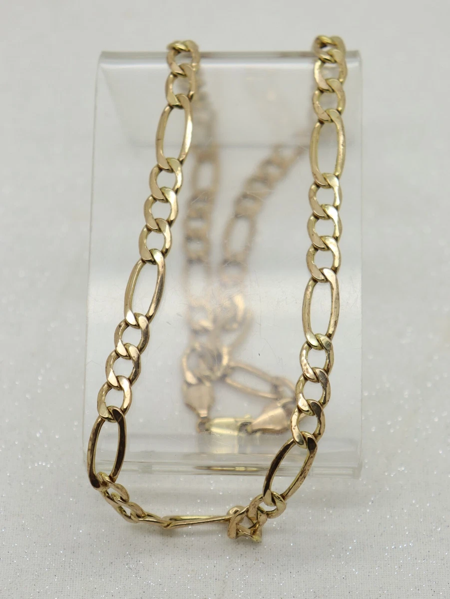10K Yellow Gold Air Solid FIGARO Chain Link Necklace 22