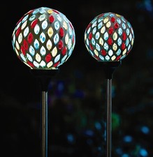 Solar Mosaic Globe Stake Lights Outdoor Garden Decor for Pathway Borders Patios