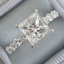 3.40Ct Princess Cut Simulated Diamond Engagement Ring 14k White Gold Size 9