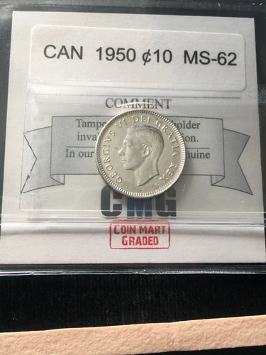 1950  Coin Mart Graded Canadian,  ¢10  Cent, **MS-62**
