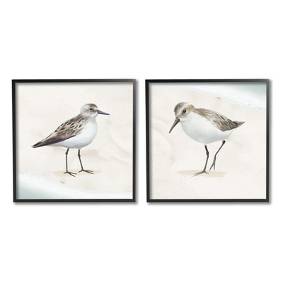 Soothing Sandpiper Bird Stepping Nautical Beach Sand 2pc set Framed Wall Art,...