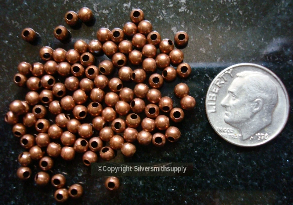 500 Ant Copper plated metal 3mm smooth round spacer beads filler beads FPB216 Foto 4 de 4