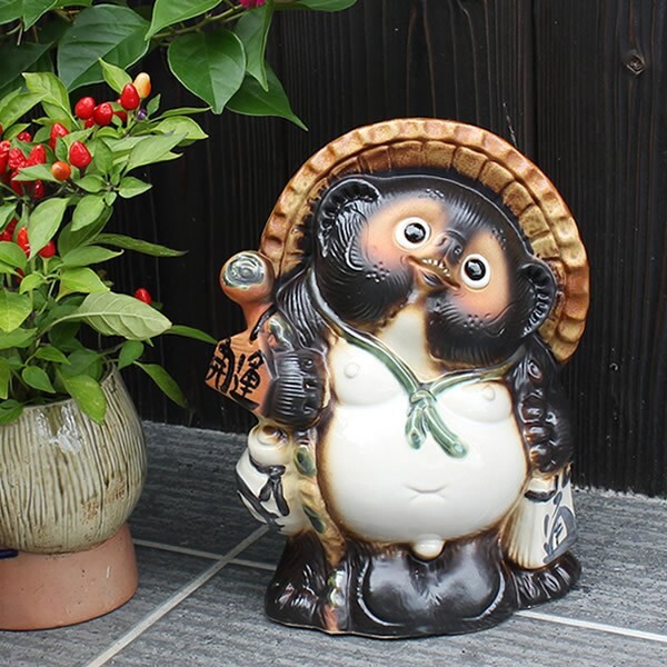 Shigaraki Ware Tanuki Japanese Raccoon Dog Statue Pottery Lucky
