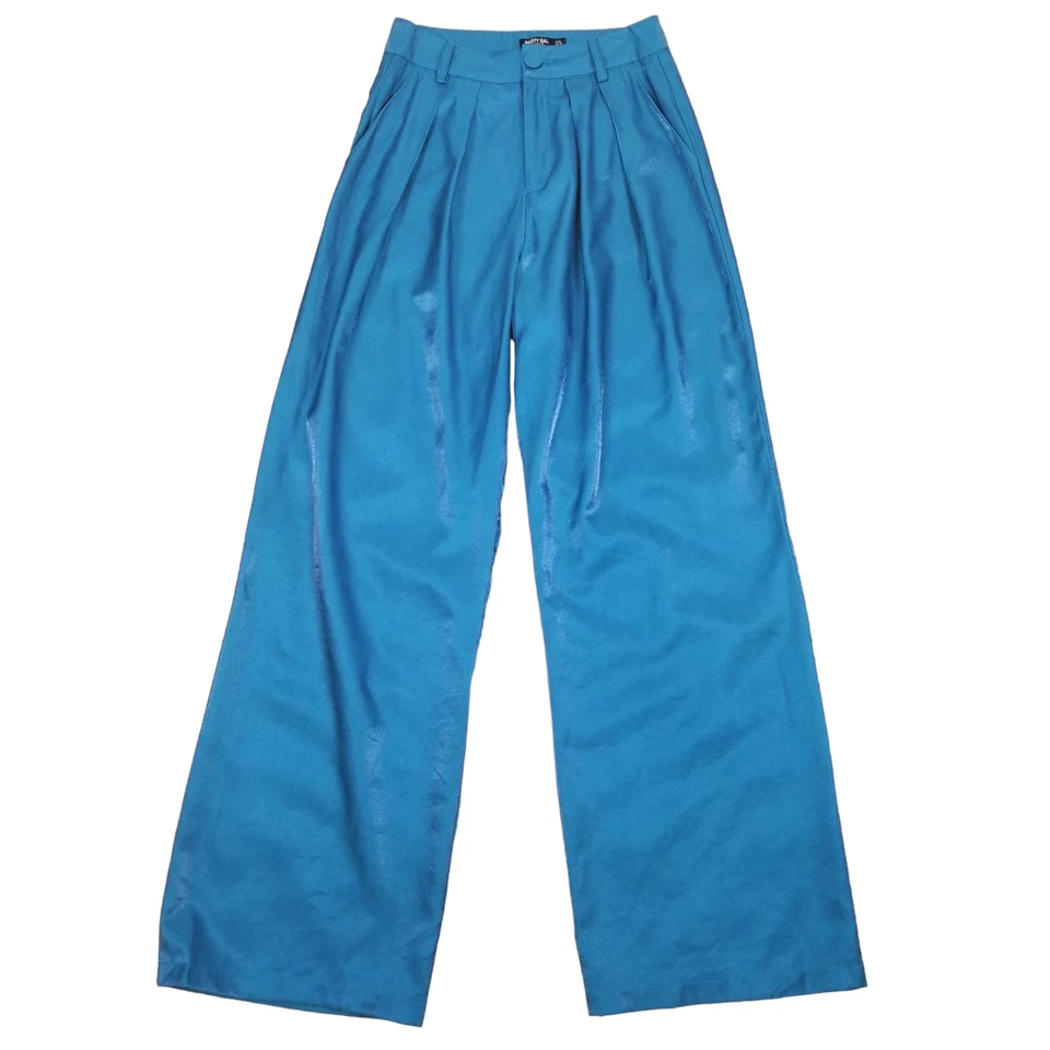 Pantalones de pierna ancha Nasty Gal satinados con detalle plisado brillante azul talla 6