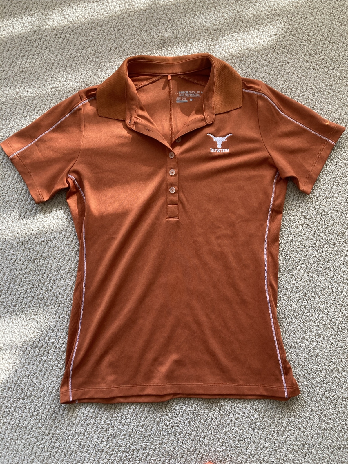 FILA Polo da canottaggio Nike Dri Fit Texas Longhorns NCAA arancione taglia small VEUC