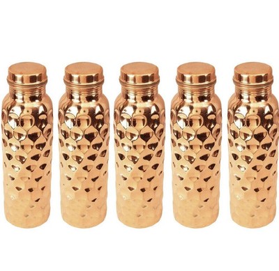 100% Pure Copper Water Bottle Diamond Design Leak Proof Yoga Ayurveda Benefits