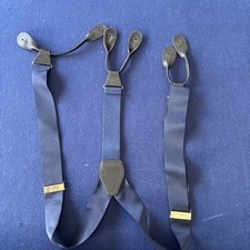 Navy Blue Men  s Suspenders With Leather Brace Tabs Made In England