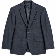 Bert Pulitzer Mens 44R Navy Blue Herringbone 100 Lambswool Blazer Sport Coat