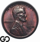 1930 Lincoln Cent Wheat Penny, Some Original Red, Choice Unc+, Lavender Blue