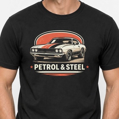 V8 Muscle Car T-Shirt Herren Black Petrol & Steel US Car Oldtimer Retro Vintage