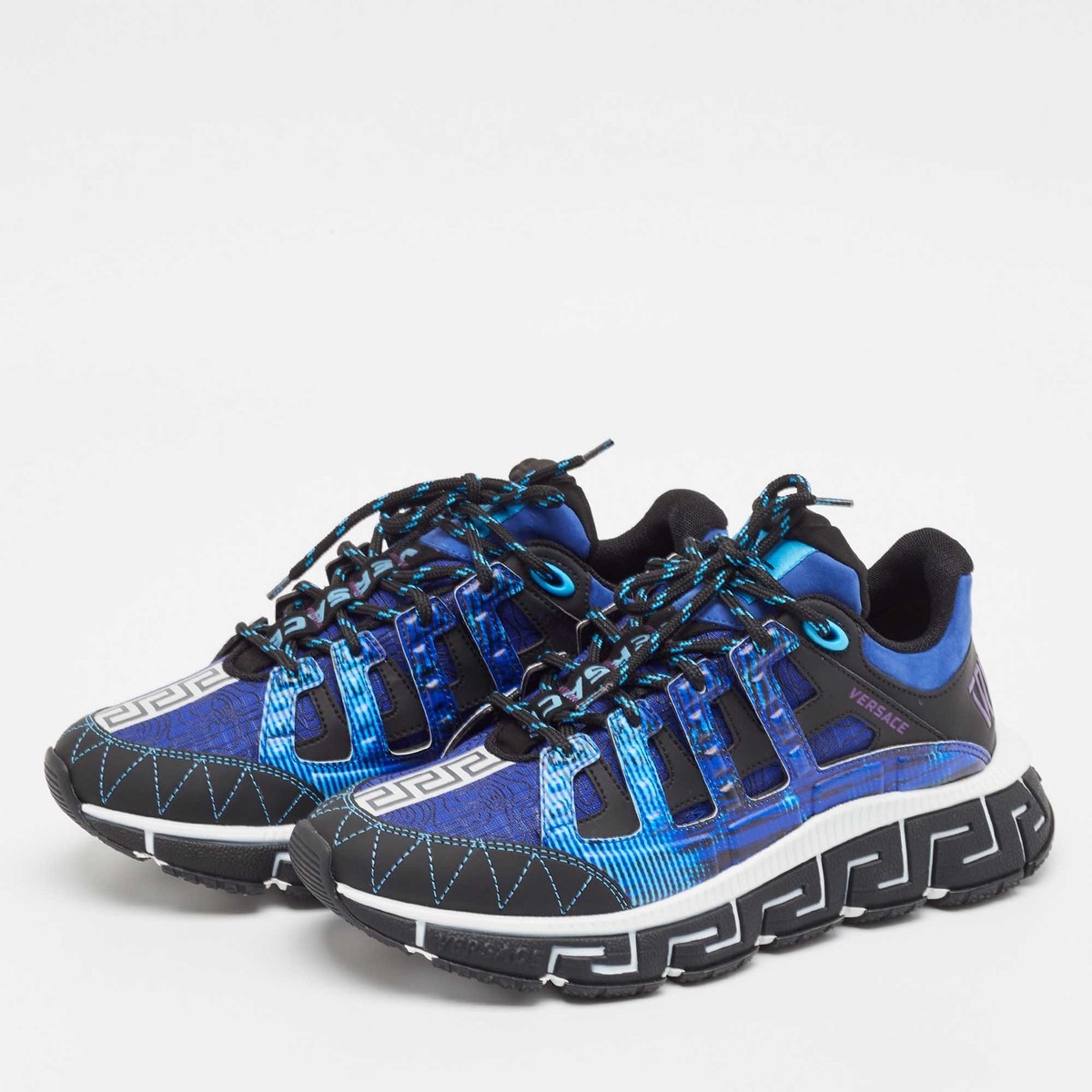 Versace BlueBlack Leather and Fabric Trigreca Sneakers Size 405 | eBay