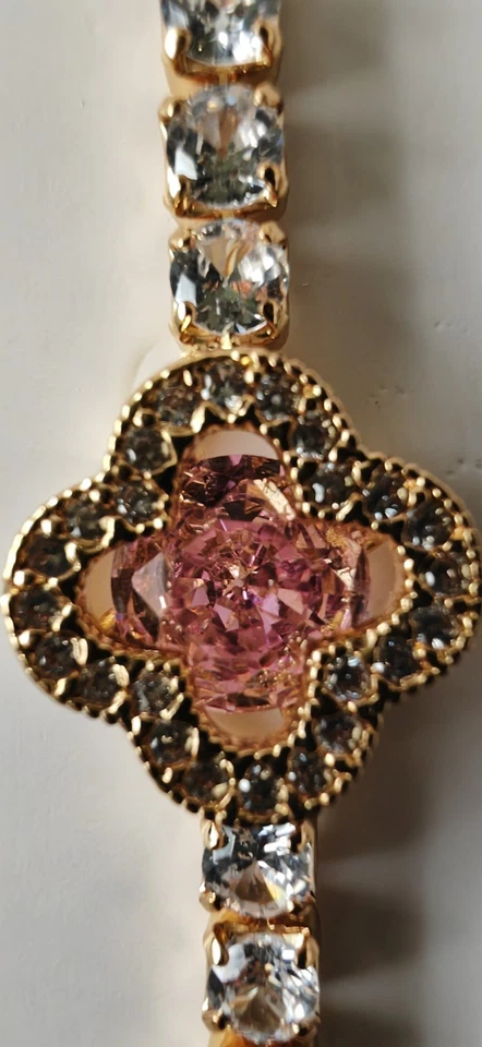 Brazalete Tenis Circonitas Chapado en Oro 18k con Trébol de Cuatro Hojas 16+3cm Ajustable Foto 4 de 4