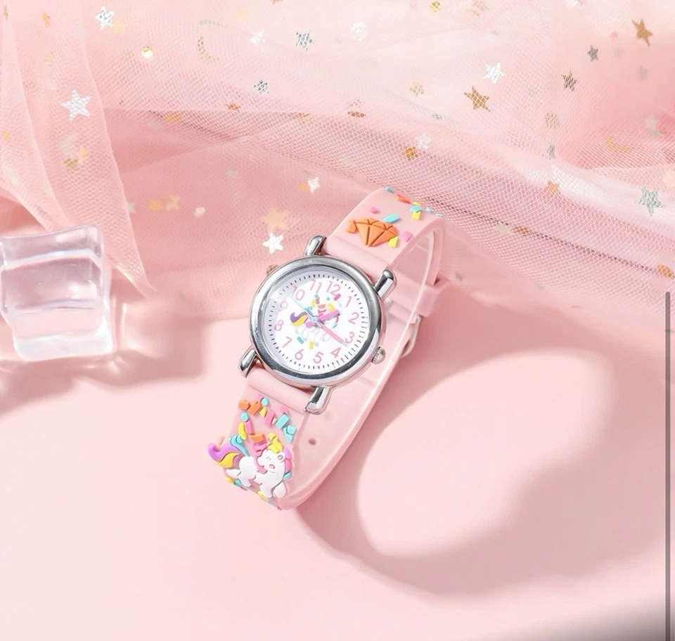 Stock Moda Unicornio Dibujos Animados Correa Silicona Cuarzo Niños Relojes Muñeca Foto 4 de 4