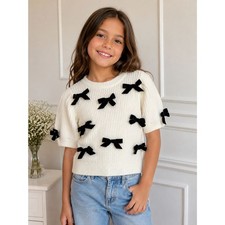 GB Girls Cream Short Sleeve Knit Sweater Size Medium NWT