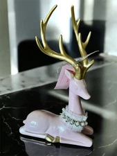 Bella Lux Elegant Pink Deer With Gold Antlers And Pearls New  12” 