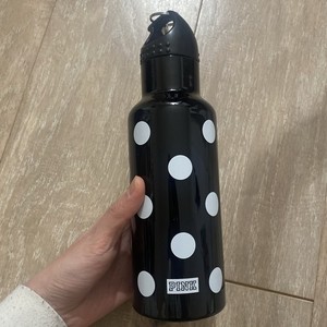 Victoria's Secret PINK Water Bottle Black White Polka Dot with Clip New BPA Free