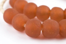 Orange Recycled Glass Beads 18mm Ghana African Sea Glass Round Large Hole