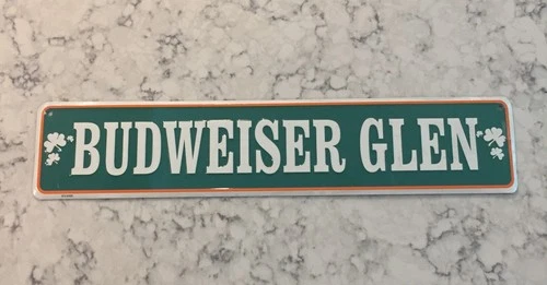 Vintage 24 x 5 BUDWEISER GLEN Green Irish Metal Tin Beer Sign Bar Decor
