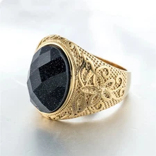 Unisex Stainless Steel Ring Carved Gemstone Jewelry Retro European American