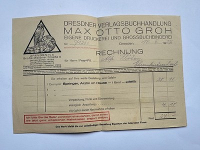 alte Rechnung Max Otto Groh Dresden 1927 (1303)